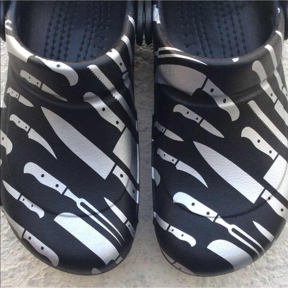 LAST ONE! Crocs Work Clogs SZ 11 Chef Black Silver - Picture 3 of 8